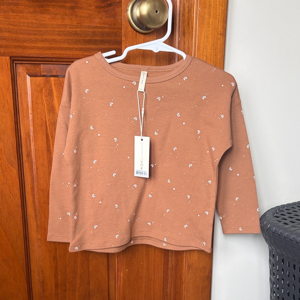Quincy Mae Tan Long Sleeve Tee with White Dots